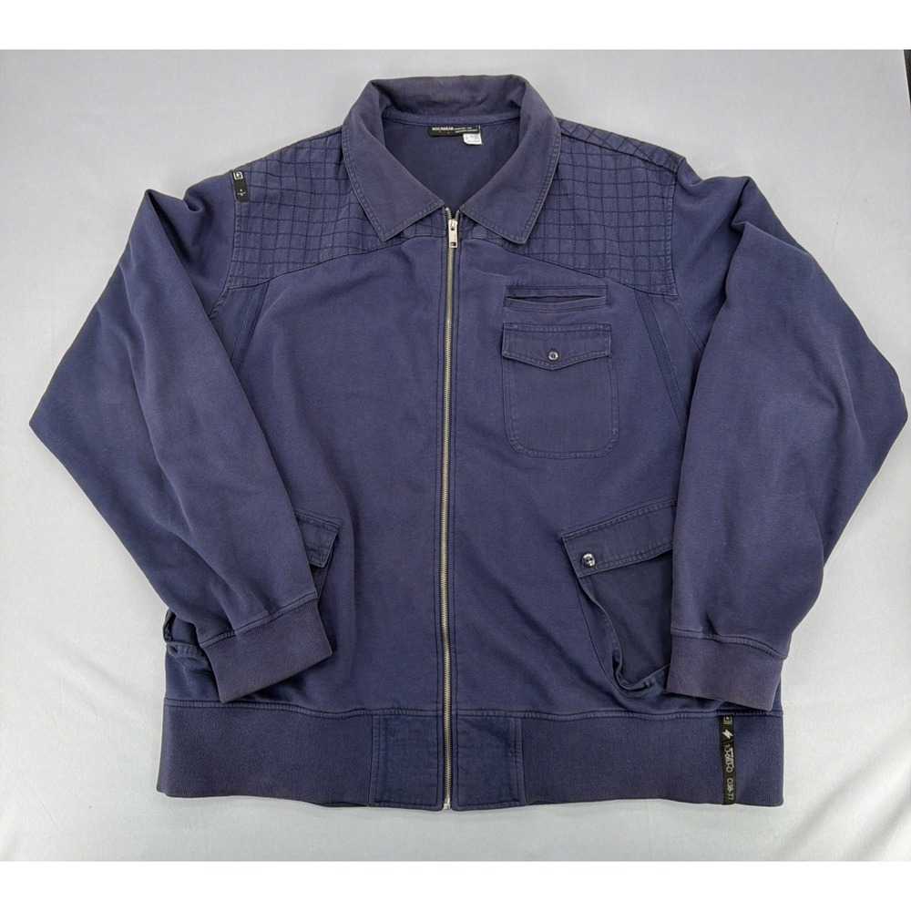 Rocawear Men's Blue Full Zip Button Jacket 3X-Large Zipped Pockets Logo Accent